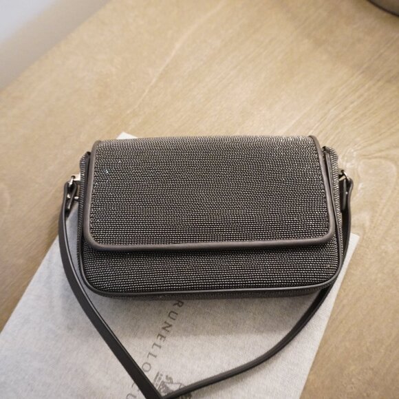 Brunello Cucinelli Monili Crossbody Bag Gunmetal Monili Charcoal Gray Leather - Picture 8 of 12